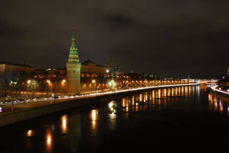 Evening Moscow. Quay of the river of Moscow. The Kremlin wallの写真素材