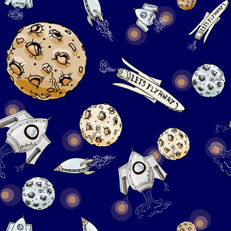 Seamless pattern with cartoon space themeのイラスト素材