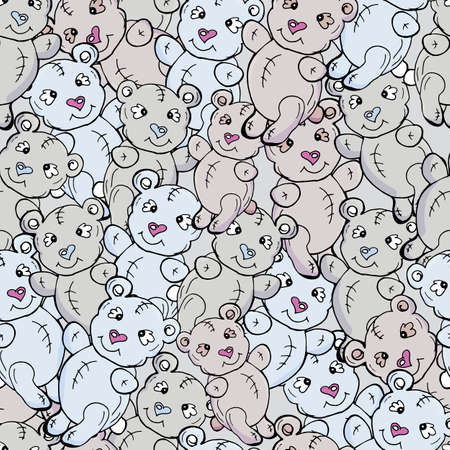 Children seamless pattern with teddy bear toys in pale gray, pink and beige.のイラスト素材