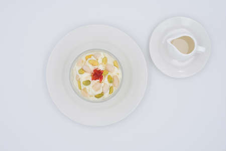Mouhalabieh sweets top view on white with sugar syrupの写真素材