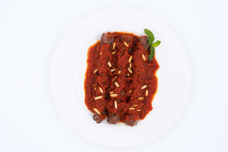 Kebab with tomato sauce on topの写真素材