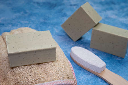 Syrian Aleppo soap and Bathing tools.の写真素材