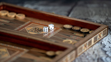 Close up of a Backgammon game Board.
