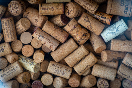 A lot Cork lids for bottles as a hobby.のeditorial素材