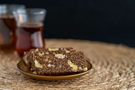 Turkish sweet made of walnuts and figs or fig dough.の写真素材