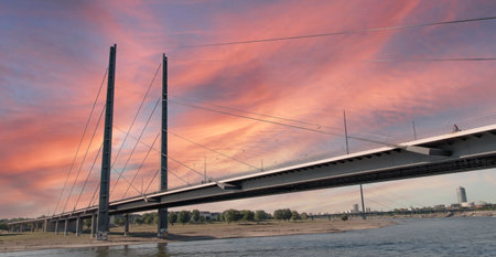 one of seven Rhine bridges in the DÃ¼sseldorf city area,の写真素材