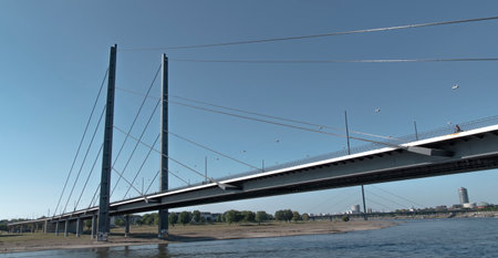 One of seven Rhine bridges in the DÃ¼sseldorf city area, the bridge crosses the Rhine at the Rhine knee at km 743.の写真素材