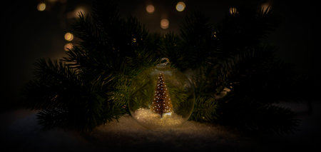 Christmas tree in Christmas winter mode Gold colored .