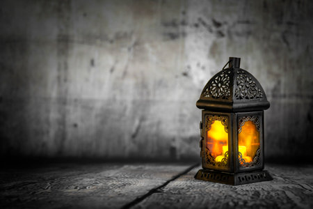 Ramadan lantern  lighten up in a vintage mood or environment .の写真素材