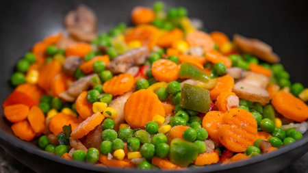 Vegetables, prepared for cooking.A mixture of different types of fresh cutの写真素材
