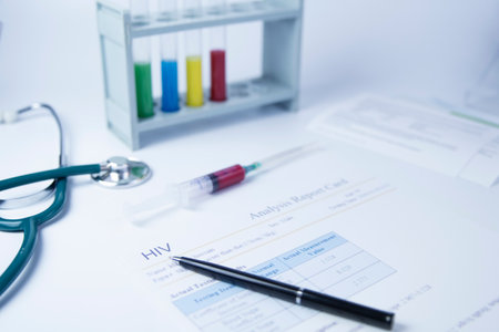 HIV or AIDS Labor result. Paper or sheet written on it HIV , analysis or medical test result  conceptの写真素材