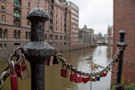 locks on a bridge in Hamburg for lovers and strong relationships.