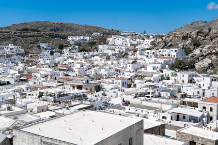Lindos Greece all city houses are paint in white color.のeditorial素材