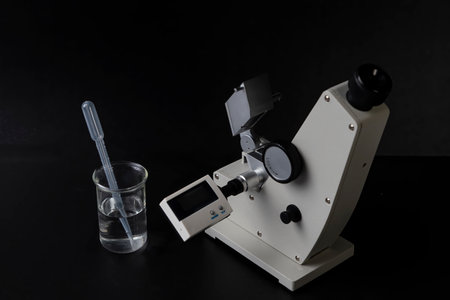 Refractometer is a laboratory or field device for the measurement of an index of refraction.