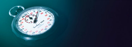 Stopwatch with black and red numbers, Macro photography