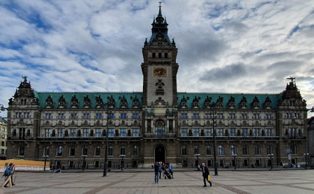 Hamburg City Hall is the seat of local government of the Free and Hanseatic City of Hamburg view from the Alsterarkaden.のeditorial素材