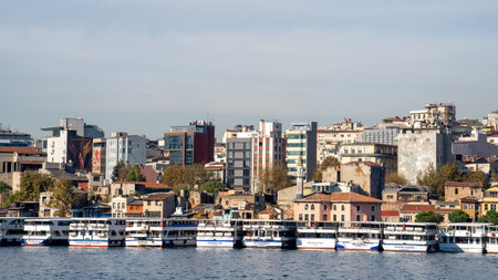 KarakÃ¶y Pier ferry landing on the Golden Horn in BeyoÄlu, Located along RÄ±htÄ±m Avenue, just east of the Galata Bridge,AzapkapÄ±, Fermeneciler Cd, at the KarakÃ¶y Turyol pier.のeditorial素材