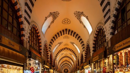 Windows and interior ceiling design of the Istanbul âs Egyptian Spice Bazaar.のeditorial素材