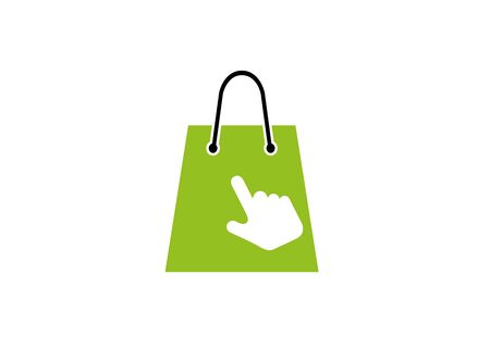 shopping bag icon with hand for   design illustration, internet store symbol, online click shopのイラスト素材