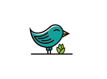 smiley bird stand beside a plantのイラスト素材
