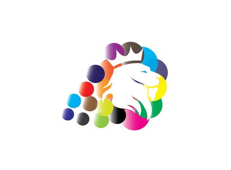 Lion head with a crown in multicolor bubbles for   designのイラスト素材