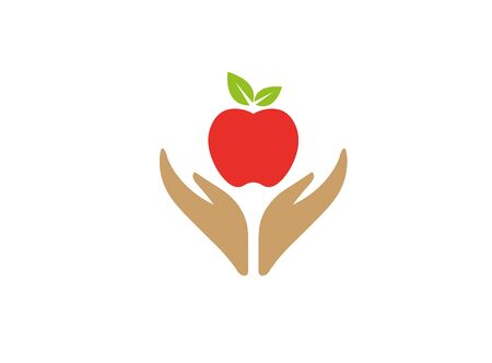 Hands that care for food and nature hold apple  designのイラスト素材