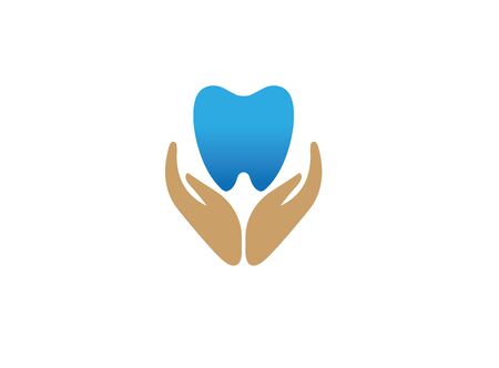 Hands that care for tooth and healthy mouth holding a toothのイラスト素材