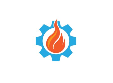 Creative fire in the gear symbol or pinion   design illustrationのイラスト素材