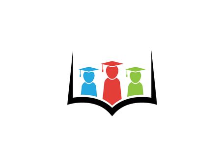 Kids or students wearing graduation hat inside a book   designのイラスト素材