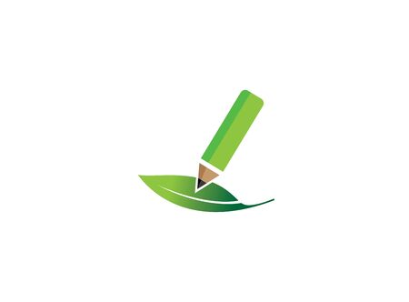 Green pen write in the leaf, natural plant designのイラスト素材
