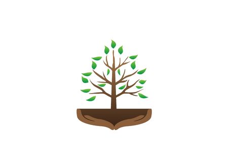 tree and hands with branches and leaves in the soil for design illustration vector on white backgroundのイラスト素材