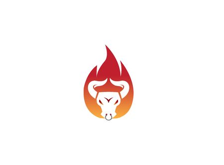 angry bull head in fire buffalo cow flame for design illustration on white backgroundのイラスト素材