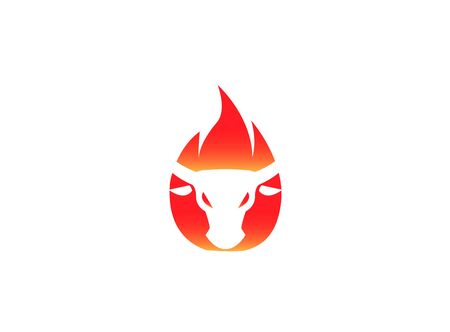 buffalo bullhead in fire angry cow flame for design illustration on white backgroundのイラスト素材