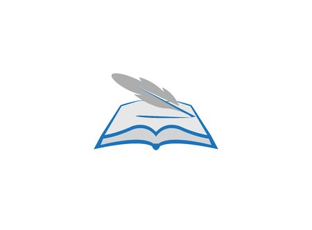 quill plume in the papers write in an open book for design illustration on white backgroundのイラスト素材