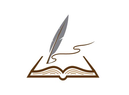 quill plume in the papers write in an open book for design illustration on white backgroundのイラスト素材