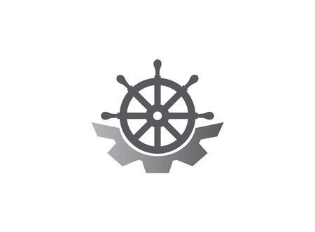 ship wheel with gear icon for mechanique boat logo design illustration on a white backgroundのイラスト素材