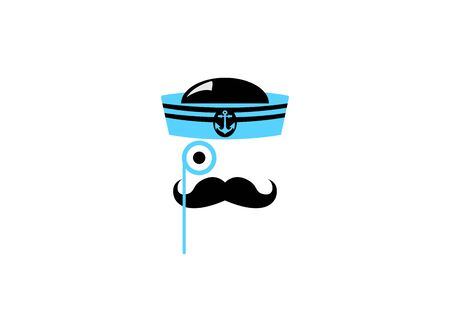 Marine head with hat monocle eye and mustache  Logo for logo design illustration on a white backgroundのイラスト素材