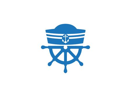 Sailor hat and ship wheel for logo design illustration on a white backgroundのイラスト素材
