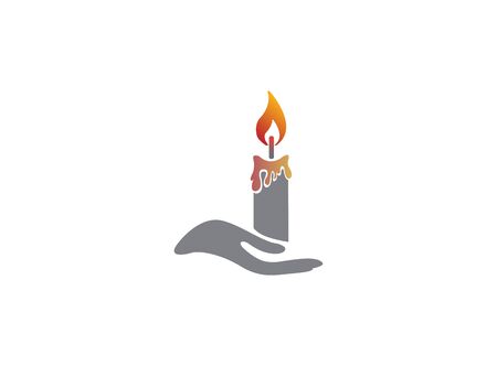 Candle and hand for logo design illustration on a white isolated backgroundのイラスト素材