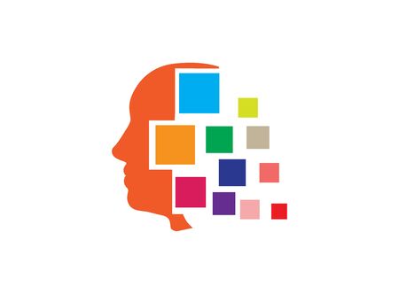 psychiatrist head abstract square effects logo design illustration on white backgroundのイラスト素材
