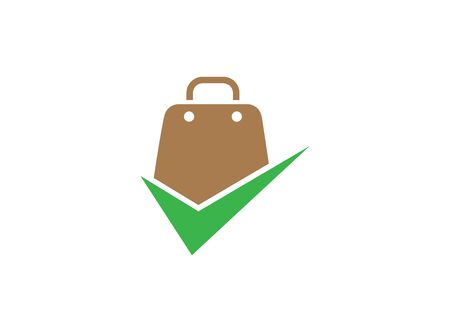 handbag a briefcases for shopping with check mark for logo design illustration on white backgroundのイラスト素材