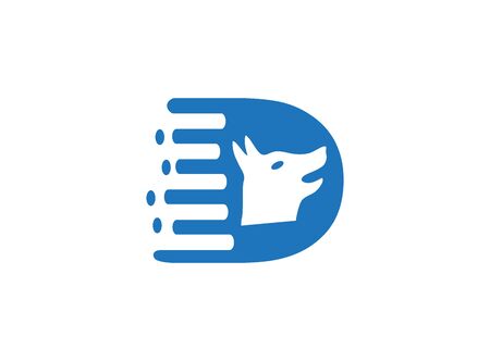 dog head open mouth in D alphabet shape for logo design illustration on a white backgroundのイラスト素材