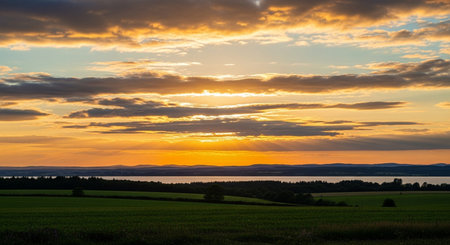 Sunset Over Peaceful Farmland Landscapeの素材