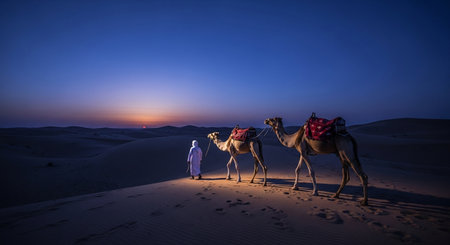 Peaceful Desert Night with Bedouin and Camelsの素材