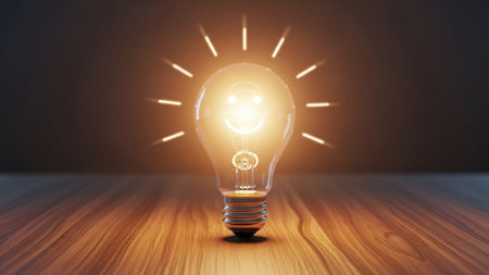 Smiling Light Bulb Idea Concept â Creativity and Positive Inspirationの素材
