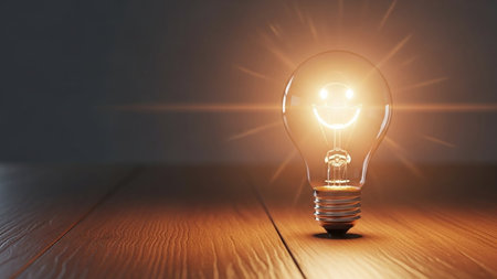 Smiling Light Bulb Idea Concept â Creativity and Positive Inspirationの素材