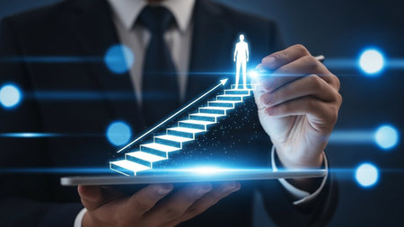 Career Growth and Success Concept with Digital Staircase Visualizationの素材