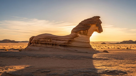 Horse Shaped Rock Formation at Sunset in Desert Landscapeの素材