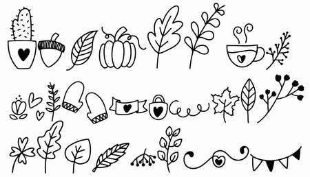 Autumn Dingbats Icon Set Black and White Vectorのイラスト素材