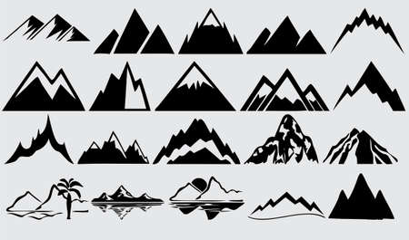 Set of mountains black and white vectorのイラスト素材